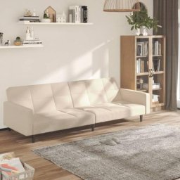 Schlafsofa 2-Sitzer - Schlafcouch Wohnzimmersofa Creme Mikrofaser BV938124 Bonnevie Creme