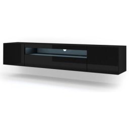Tv Schrank aura 200 cm schwarz matt / schwarz glänzend + led