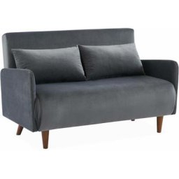 2-Sitzer-Sofa aus Samt - Schlaffunktion - skandinavisch, Holzfüße, dunkelgrau, Bank, verstellbare