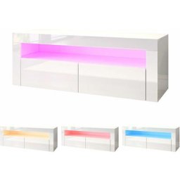 Tv Lowboard Board Möbel Schrank mit led Beleuchtung Weiß Hochglanz Fernsehtisch 120x40x45cm
