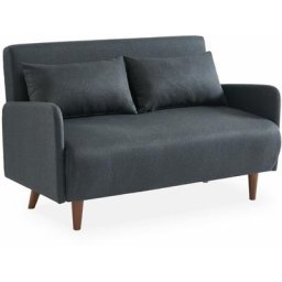 2-Sitzer-Sofa - Panam - Schlaffunktion - Füße dunkles Holz, dunkelgrau, Bank, verstellbare