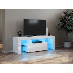 Tv Schrank Weiß tv Lowboard mit led Beleuchtung mit Klapptür Hochglanz 135x35x45cm - Sonni
