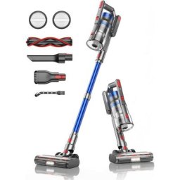 Staubsauger kabellos JR500, 33KPa Starke Saugleistung, Längere Laufzeit 55min, mit led Anti-Tangle