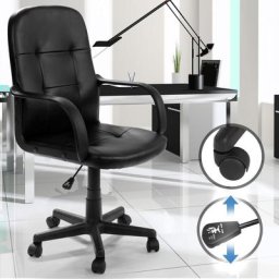 Bürostuhl mit Armlehne - höhenverstellbar, mit Polsterung und Rollen, Kunstleder, Schwarz
