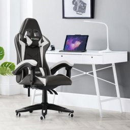 Bigzzia - Gaming-Stuhl – verstellbarer drehbarer Gaming-Renn-Bürostuhl – mit Kissen und
