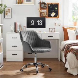 Bürostuhl, Drehstuhl mit Samtbezug, Schaumstoffpolsterung, höhenverstellbar, für Arbeitszimmer,