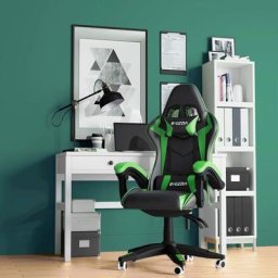 BIGZZIA Gaming-Stuhl – verstellbarer drehbarer Gaming-Renn-Bürostuhl – mit Kissen und verstellbarer