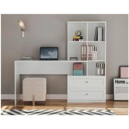 Vivense - Zenio Side Schreibtisch mit Bücherregal und Schubladen, Weiß - Farbe:Weiß