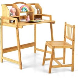 COSTWAY 5 stufig hoehenverstellbares Kinderschreibtisch & Stuhl Set, Schülerschreibtisch aus