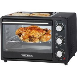3 in 1 Mini-Backofen mit Grillplatte 20 Liter Pizzaofen Backofen mit Umluft 1300 w - Schwarz