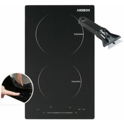 Induktionskochfeld Glaskeramik Kochfeld Kochplatten Autark 3400 w 2 Zonen - schwarz - Arebos