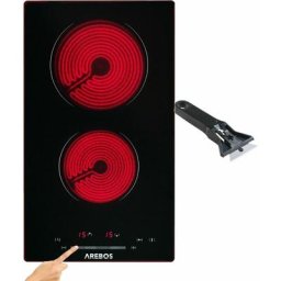 Glaskeramikkochfeld autark Kochfeld Sensor Touch 2 Platten 3000 w Schwarz - Schwarz - Arebos