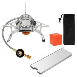 Campingkocher Campingausrüstung 3500W Windschott Gaskocher mit Piezozündung Camping Kocher Faltbar