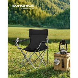 Campingstühle, 2er Set, Klappstühle, Outdoor-Stühle mit Armlehnen und Getränkehalter, stabiles