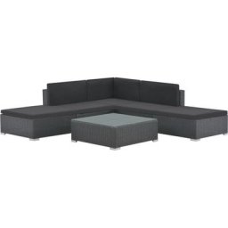 6-tlg. Garten-Lounge-Set mit Auflagen Poly Rattan Schwarz Vidaxl Schwarz
