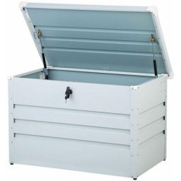 Metall-Gartentruhe 300 l hellgrau Kissenbox Auflagenbox für die Terrasse wasserdicht