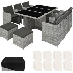 Aluminium Rattan Sitzgruppe New York 6+4+1 mit Schutzhülle - Gartenlounge, Terrassenmöbel, Rattan