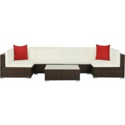 7-tlg. Garten-Lounge-Set mit Auflagen Poly Rattan Braun vidaXL - Braun