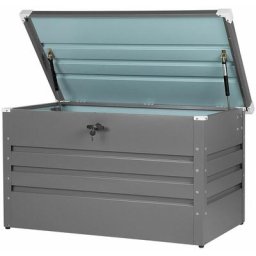 Metall-Gartentruhe 300 l grau Kissenbox Auflagenbox für die Terrasse wasserdicht Aufbewahrungsbox