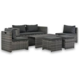 6-tlg. Garten-Lounge-Set mit Polstern Poly Rattan Grau Vidaxl Grau