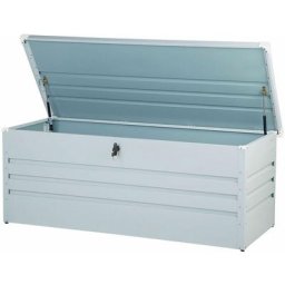 Große Metall-Gartentruhe 600 l hellgrau Kissenbox Auflagenbox für die Terrasse wasserdicht