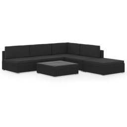 6-tlg. Garten-Lounge-Set Schwarz mit Auflagen Poly Rattan Vidaxl Schwarz