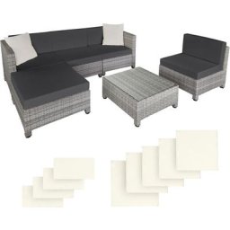 Tectake - Rattan Lounge mit Aluminiumgestell inkl. Bezüge in 2 Farben - Loungemöbel, Gartenmöbel,
