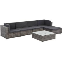 6-tlg. Garten-Lounge-Set mit Auflagen Poly Rattan Grau Vidaxl Grau