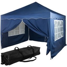 INSTENT® Pavillon BASIC 3x3,Trolley, Stahl, blau, 4 Seitenteile