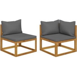 2-tlg. Sofa-Set mit dunkelgrauen Kissen Akazie Massivholz Vidaxl Grau