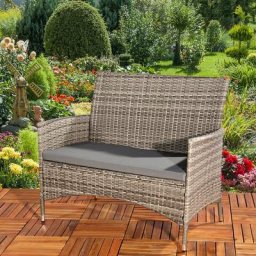 Mucola - Gartenbank Polyrattan grau mit Sitzpolster Sitzbank Rattanbank Sitzbezug