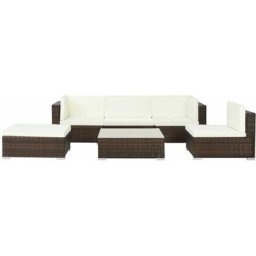 6-tlg. Garten-Lounge-Set mit Auflagen Poly Rattan Braun Vidaxl Braun