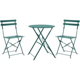 Balkonmöbel Bistroset Stuhl Tisch Garten Bistro Cafe Metall Klappmöbel Dunkelgrün - Svita