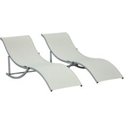2er Set Sonnenliege Gartenliegen Stoffliege Relaxliege ergonomisch Aluminium Texteline Beige 165 x