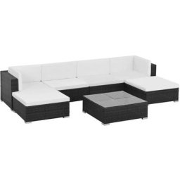 7-tlg. Garten-Lounge-Set mit Auflagen Poly Rattan Schwarz Vidaxl Schwarz