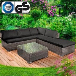 Gartenmöbel Lounge Sofa Couch Set Oase Grau Poly-Rattan für 4 Personen - Brast