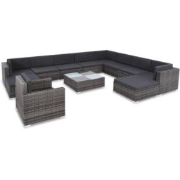 12-tlg. Garten-Lounge-Set mit Auflagen Poly Rattan Grau Vidaxl Grau