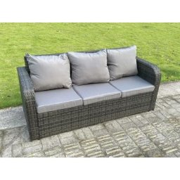 Hohe Rückseite Rattan Sofa 3-Sitzer Outdoor PolyRattan Gartenmöbel Set Lounge Garten Set Curved Arm