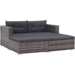 3-tlg. Garten-Lounge-Set mit Auflagen Poly Rattan Grau Vidaxl Grau