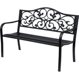 Gartenbank 3-Sitzer Sitzbank Stahlbank Bank mit Armlehnen Gusseisen Schwarz 127 x 60 x 89 cm