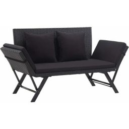 Gartenbank mit Auflagen 176 cm Schwarz Poly Rattan vidaXL - Schwarz