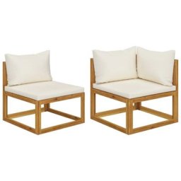 2-tlg. Sofa-Set mit cremeweißen Kissen Akazie Massivholz Vidaxl Weiß