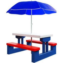 Kindersitzgruppe Garten Tisch Bänke Sonnenschirm uv Schutz Picknick Kinder Möbel Sitzgruppe