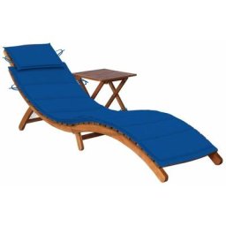 Sonnenliege mit Tisch und Auflage Massivholz Akazie Vidaxl Blau