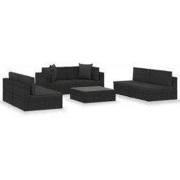 7-tlg. Garten-Lounge-Set Schwarz mit Auflagen Poly Rattan Vidaxl Schwarz