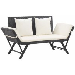 Vidaxl - Gartenbank mit Auflagen 176 cm Schwarz Poly Rattan Schwarz