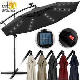 Alu Ampelschirm Braun led Solar ø 300 cm mit Kurbel Sonnenschirm mit An-/Ausschalter Gartenschirm