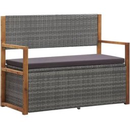 Bank mit Stauraum 115 cm Poly Rattan Massivholz Akazie Grau Vidaxl Grau