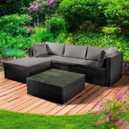 Gartenmöbel Lounge Sofa Couch Set Royal Schwarz Poly-Rattan für 4 Personen - Brast