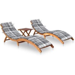 Sonnenliegen 2 Stk. mit Tisch und Auflagen Massivholz Akazie vidaXL - Braun